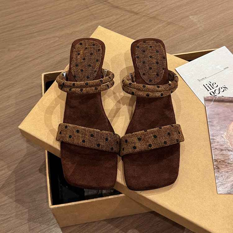 Brown polka-dot wedge sandals from Chic Trendy Boutique