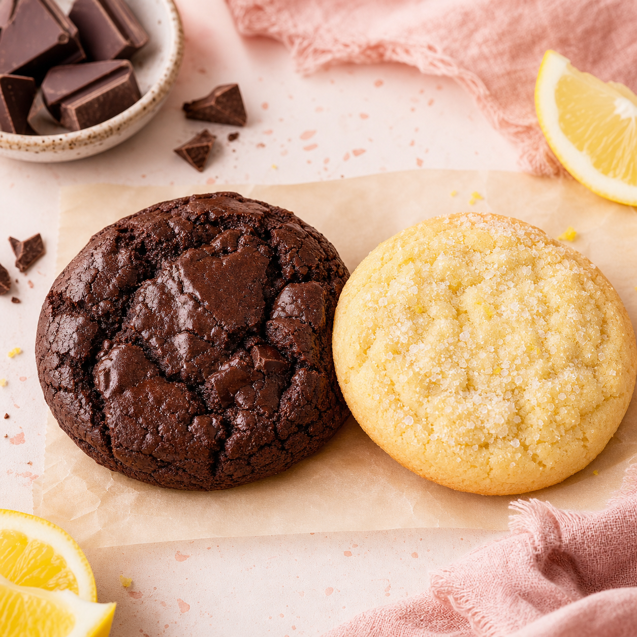 Chocolate and lemon bakery treats